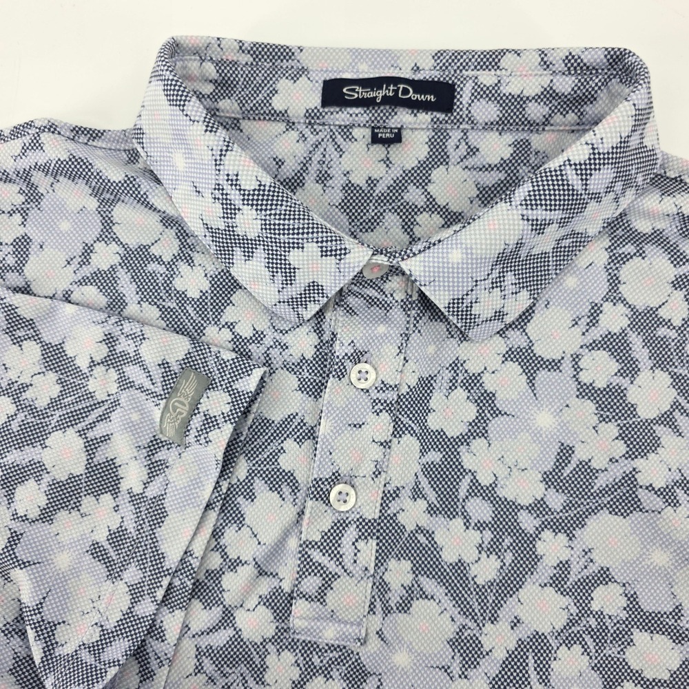 Straight Down Mens 2X Blue Floral Pima Cotton Blend Golf Polo Shirt Short Sleeve